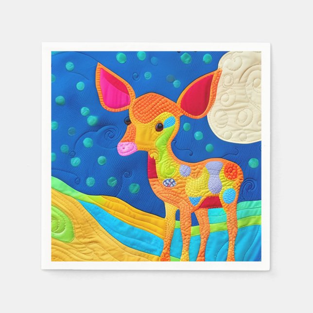 Adorable Little Baby Deer - Quilt-Like Design Napkin (Front)