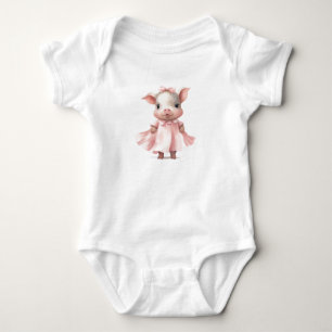 Adorable Little Baby Pig PIglet in Pink Dress Bodysuit
