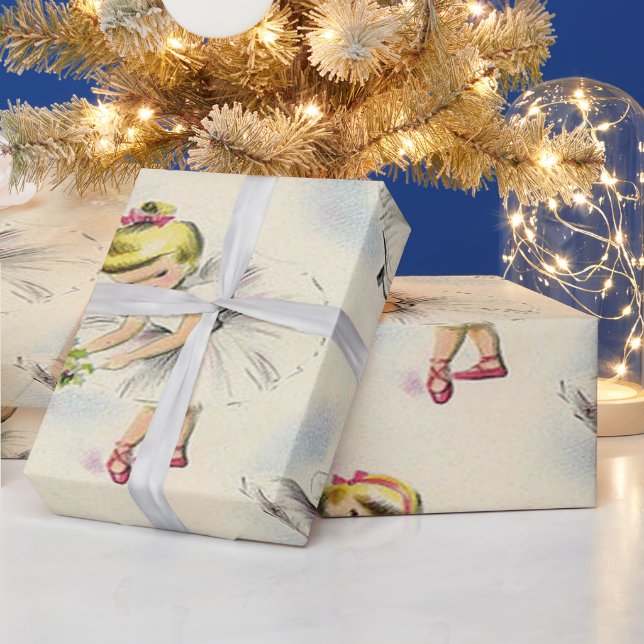 Adorable Little Ballerinas Kittens Christmas Holly Wrapping Paper (Holidays)
