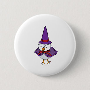 Adorable little bird wearing a wizard costume 2 inch round button