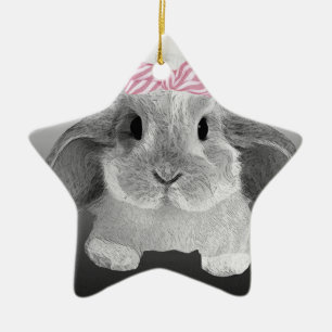 Adorable little bunny with a pink bow ceramic ornament