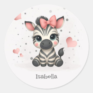 Adorable little cartoon zebra  classic round sticker