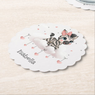 Adorable little cartoon zebra paper coaster