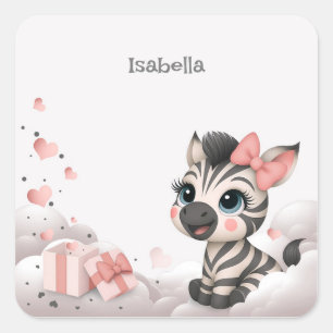 Adorable little cartoon zebra  square sticker