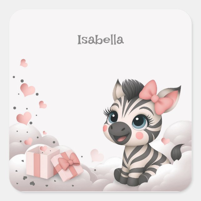 Adorable little cartoon zebra  square sticker (Front)