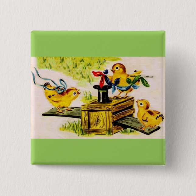 adorable little chick magician 2 inch square button (Front)