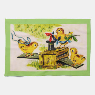 adorable little chick magician kitchen towel
