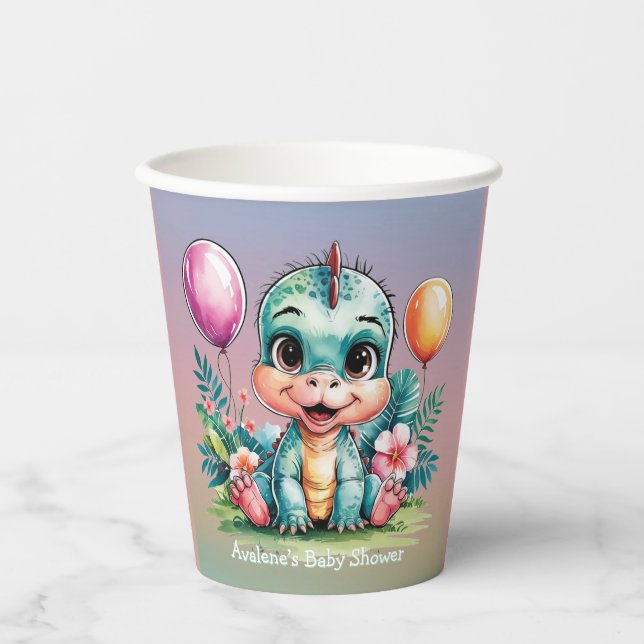 Adorable Little Dinosaur Baby Shower Paper Cups (Front)