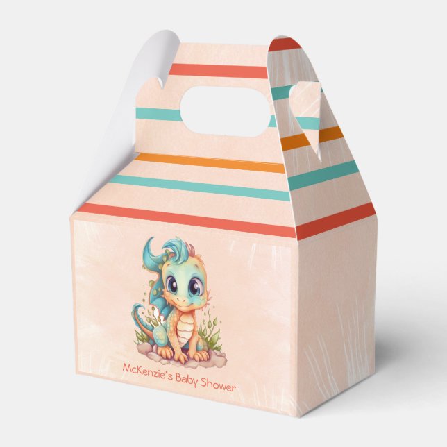 Adorable Little Dragon Fairytale Boy Baby Shower Favor Box (Front Side)