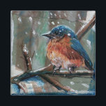 Adorable Little Eastern Bluebird Song Bird Magnet<br><div class="desc">Adorable little blue bird ceramic photo small ceramic tile. The design on this tile is of an adorable winter blue bird is a mixed media piece created using acrylics, paper and more. Perfect for the nature and bird lover! This artwork is also available on other products for mixing and matching!...</div>