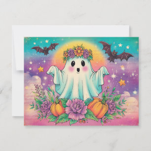 Adorable little ghost in a crown holiday card