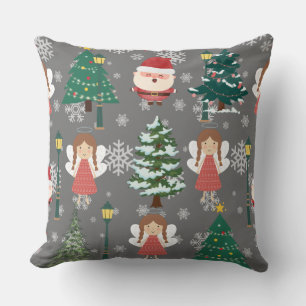 Adorable little girl and Santa claus l Red Xmas Throw Pillow