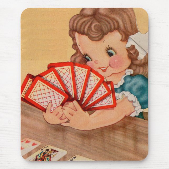 adorable little girl playing cards mouse pad (Front)