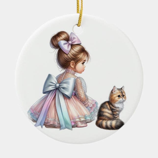 ADORABLE LITTLE GIRL WITH HER KITTEN CERAMIC ORNAMENT (Front)