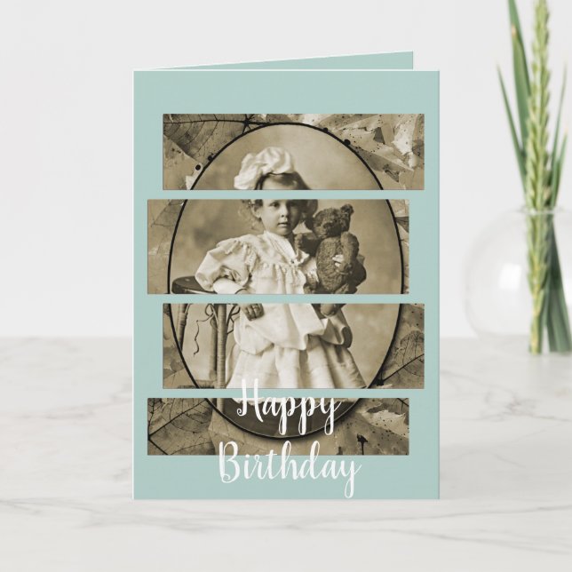 ADORABLE LITTLE GIRL WITH TEDDY BEAR DOLL 1900'S CARD (Front)