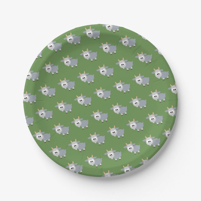 Adorable Little Grey Goat Pattern Paper Plate (Front)