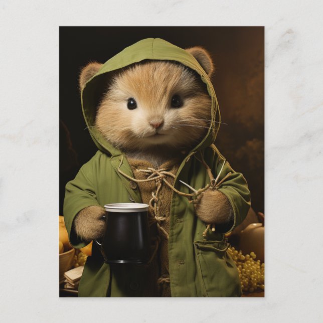 Adorable Little Hamster With Coffee Postcard (Front)