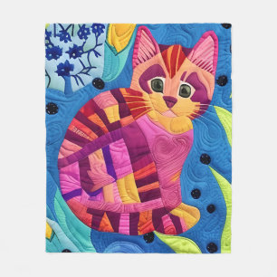 Adorable Little Kitten Quilt Like Design Fleece Blanket