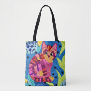 Adorable Little Kitten Quilt Like Design Tote Bag