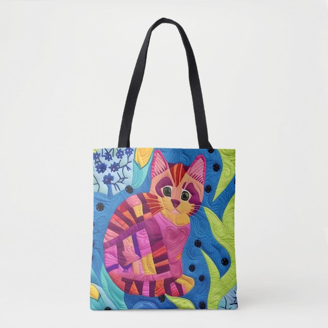 Adorable Little Kitten Quilt Like Design Tote Bag (Front)