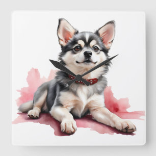 ADORABLE LITTLE KLEE KAI PUPPY DOG SQUARE WALL CLOCK