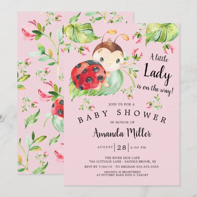 Adorable Little Lady Ladybug Baby Shower Invitation (Front/Back)