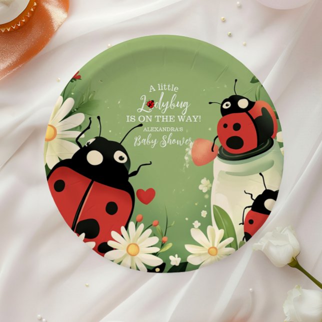 Adorable Little Ladybug Girl Baby Shower Paper Plate (Creator Uploaded)