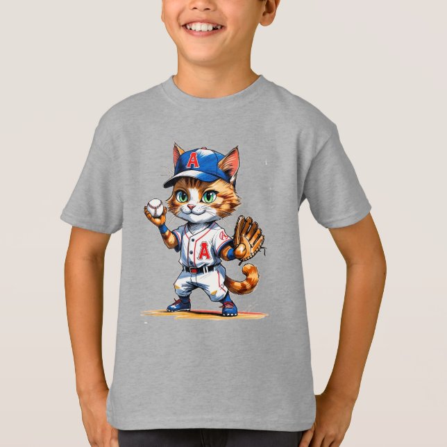 Adorable Little League Baseball Cat! T-Shirt (Front)