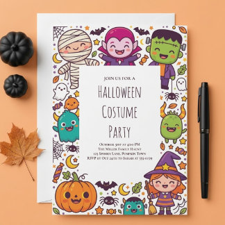 Adorable Little Monsters Halloween Costume Party Invitation