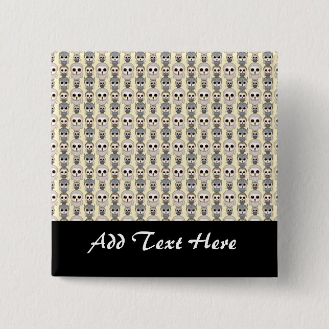 Adorable Little Owls Pattern on Light Yellow 2 Inch Square Button (Front)