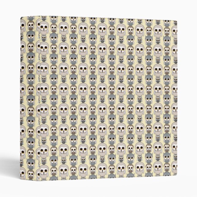 Adorable Little Owls Pattern on Light Yellow Binder (Front/Spine)
