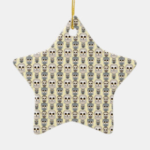 Adorable Little Owls Pattern on Light Yellow Ceramic Ornament