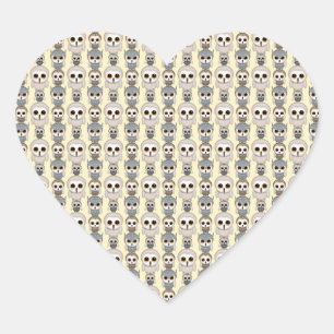 Adorable Little Owls Pattern on Light Yellow Heart Sticker