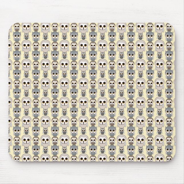 Adorable Little Owls Pattern on Light Yellow Mouse Pad (Front)