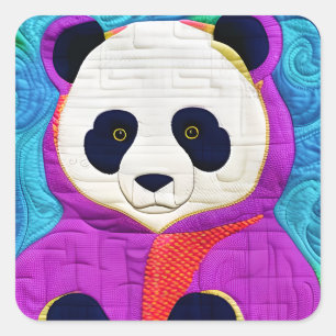Adorable Little Panda - Quilt-Like Design Square Sticker