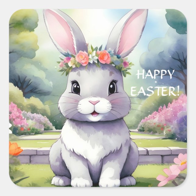 Adorable little rabbit, Easter Square Sticker (Front)