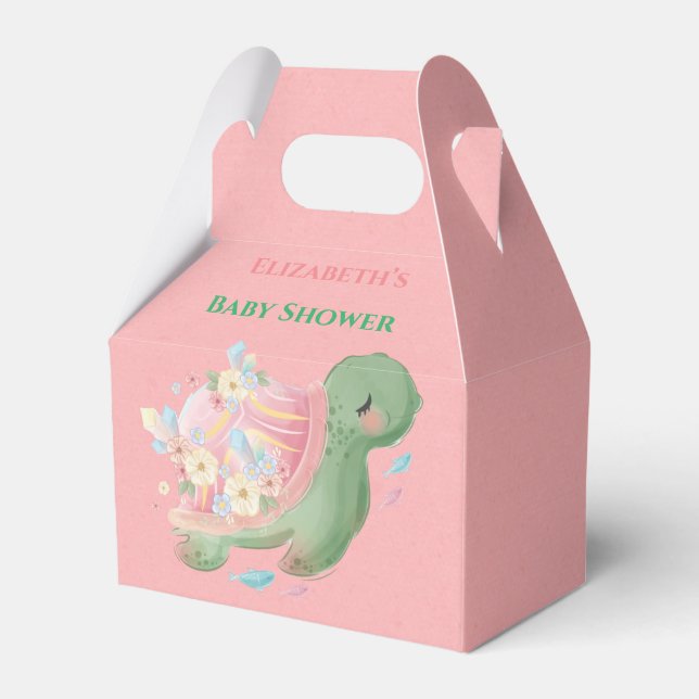 Adorable Little Turtle Pink Baby Shower Favor Box (Front Side)