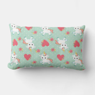 Adorable little unicorn polka dot pattern teal lumbar pillow