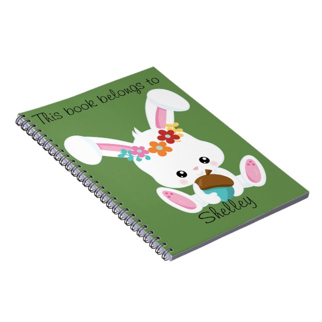 Adorable Little White Bunny Personalized Notebook (Right Side)