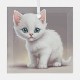 Adorable little white kitten glass ornament