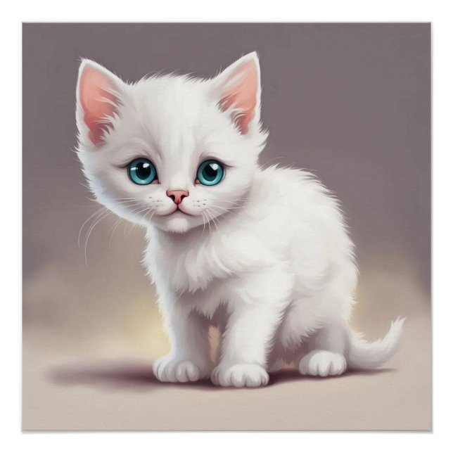 Adorable little white kitten poster (Front)