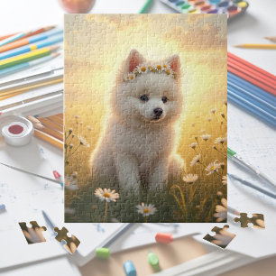 Adorable little, white Spitz puppy  Jigsaw Puzzle