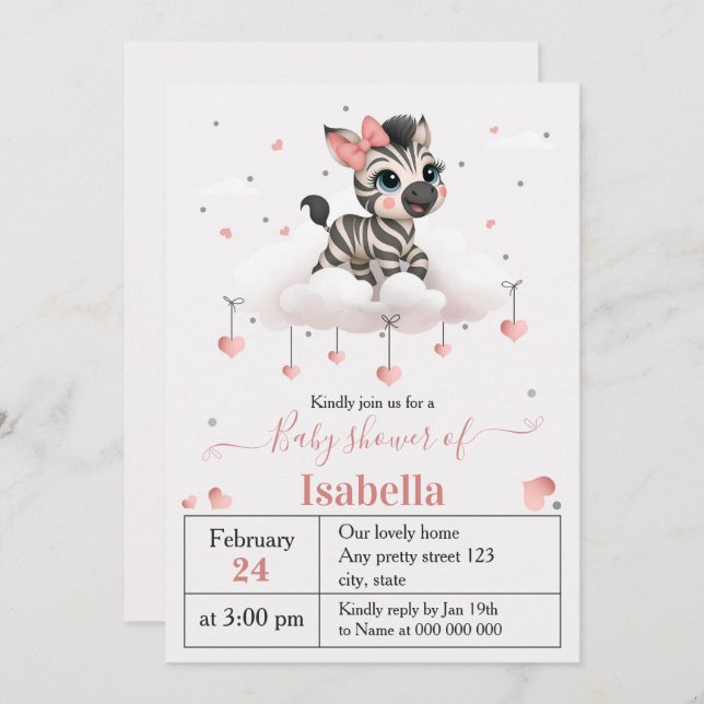 Adorable little zebra baby shower invitation (Front/Back)