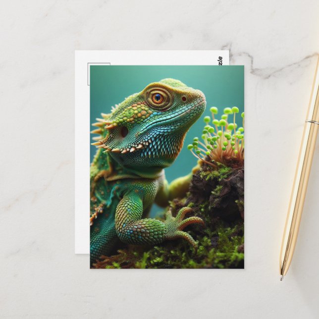 Adorable Lizard and Tiny Plants Postcard (Front/Back In Situ)