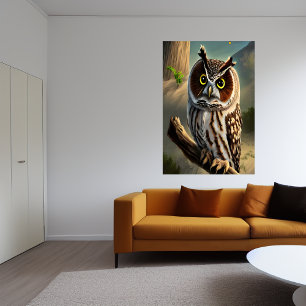 Adorable Long-eared owl AI Art Poster