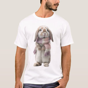Adorable Lop-Eared Bunny Wearing a Pastel Knit T-Shirt