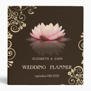 Adorable Lotus Gold Flowers Bridal Planner Binder