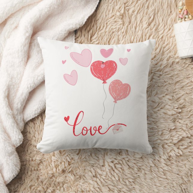 Adorable Love Balloons & Hearts – Cute Valentine Throw Pillow (Blanket)