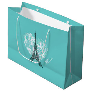 Adorable Love Paris Gift Aqua Large Gift Bag