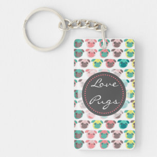 Adorable “ Love Pugs” colourful pugs illustration Keychain